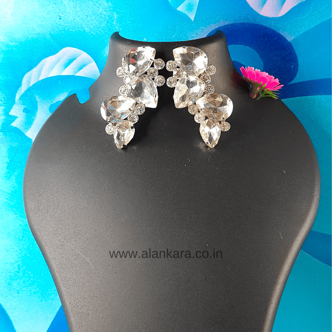 White petals stone stud Earrings - glass studs | ALANKARA