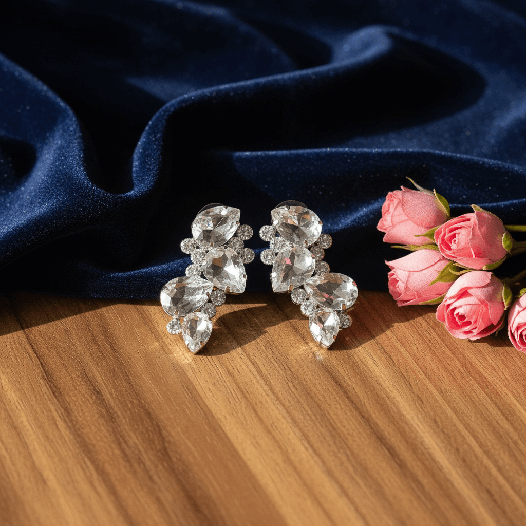 White petals stone stud Earrings - glass studs | Alankara