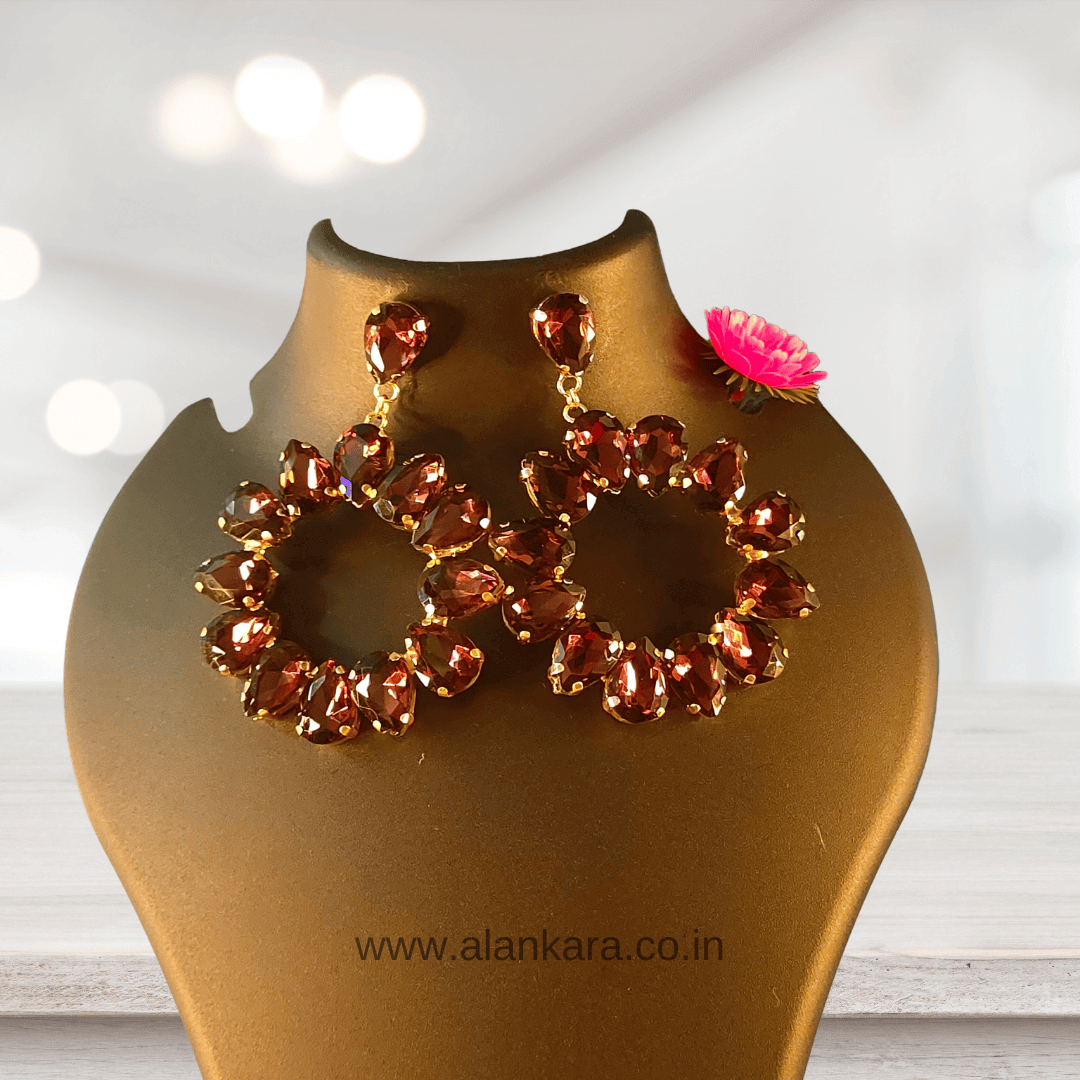 Wine Floral Hoops - Partywear Stone Earrings for women | Alankara