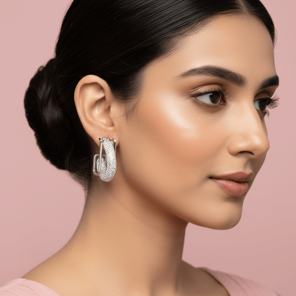 Silver net hoops - Women's western earrings partywear | Alankara