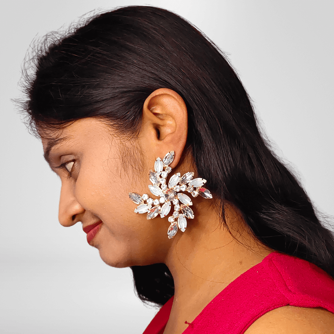 White Earrings stone - Korean Earrings | Alankara