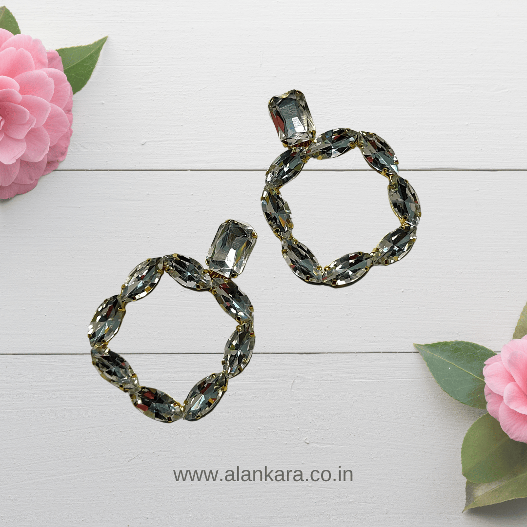 White square hoops - Stone Earrings for women Partywear | ALANKARA