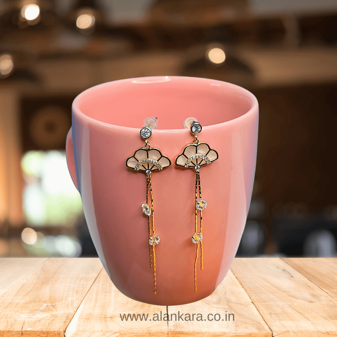 Long white earrings western - Umbrella danglers | Alankara