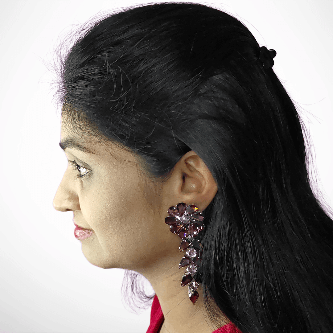 Wine flower petals danglers - stone earrings for women | Alankara