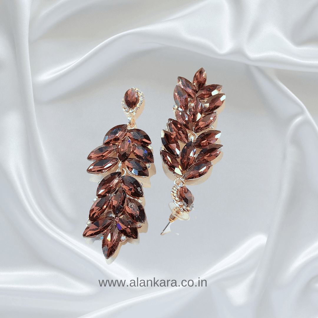 Wine petals jhumki danglers - Korean glass stone earrings | Alankara