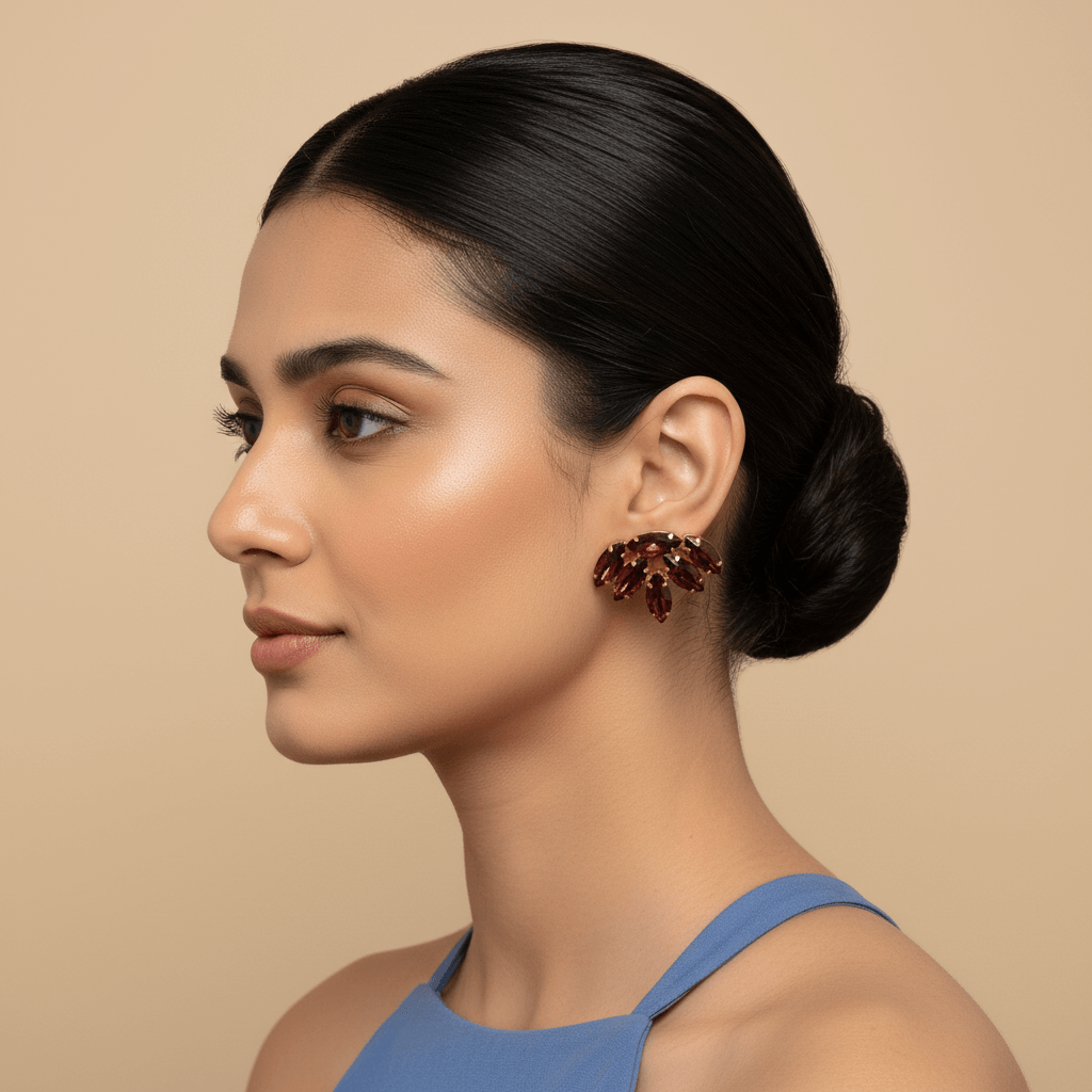 Wine lotus studs- crystal earrings