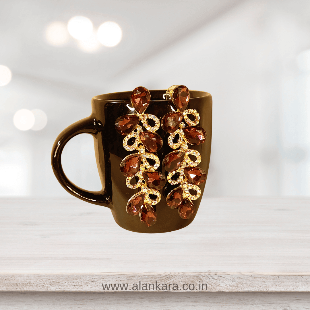 Wine jhumki Danglers - Partywear Maroon Earrings glass stone | Alankara