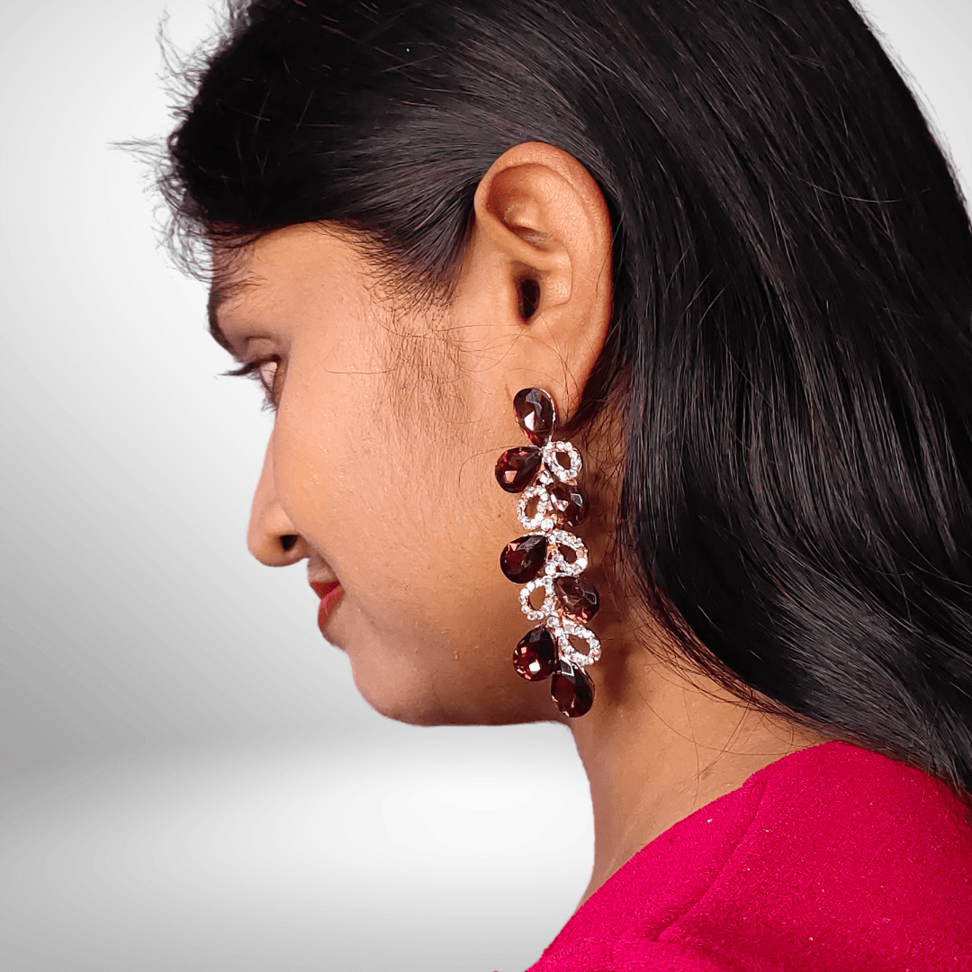 Wine color Earrings stone - Partywear Korean Earrings | Alankara