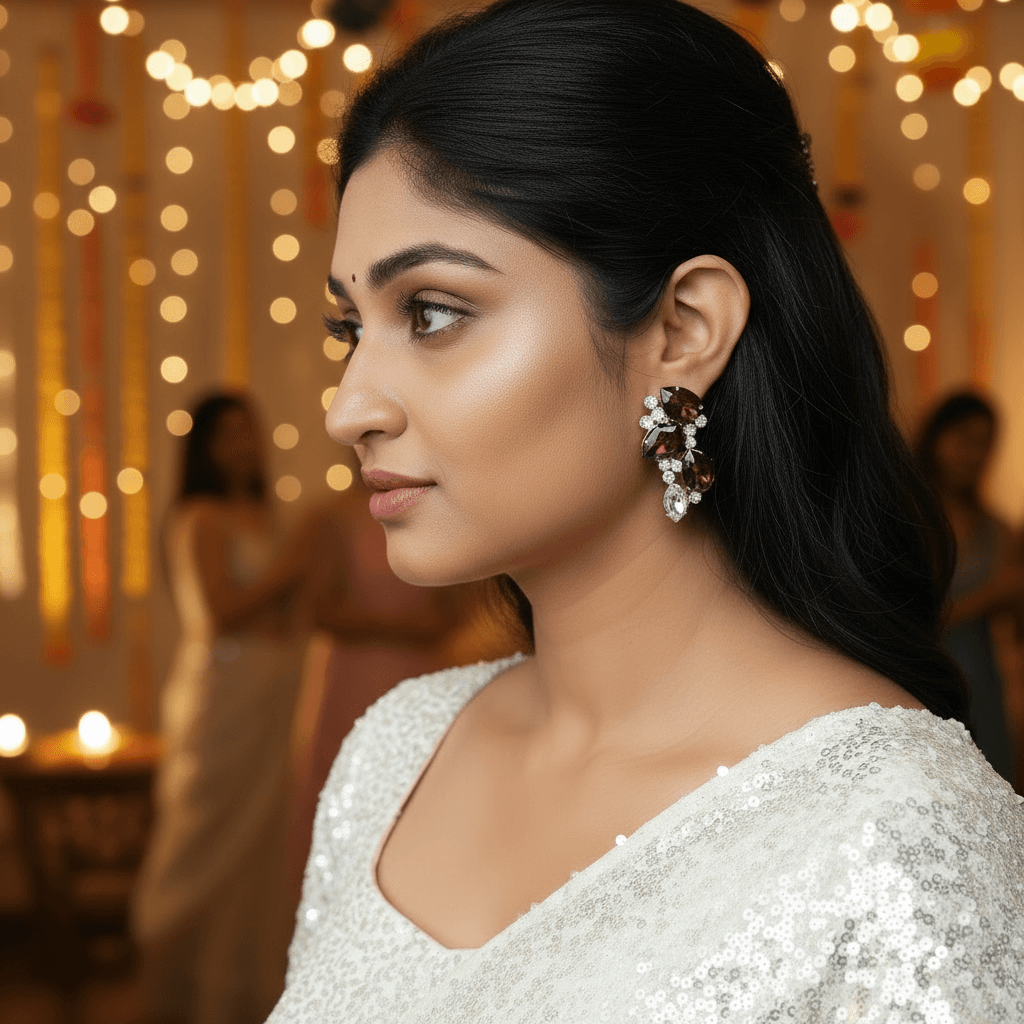 Wine Petals stone glass studs - Partywear Maroon Earrings | Alankara