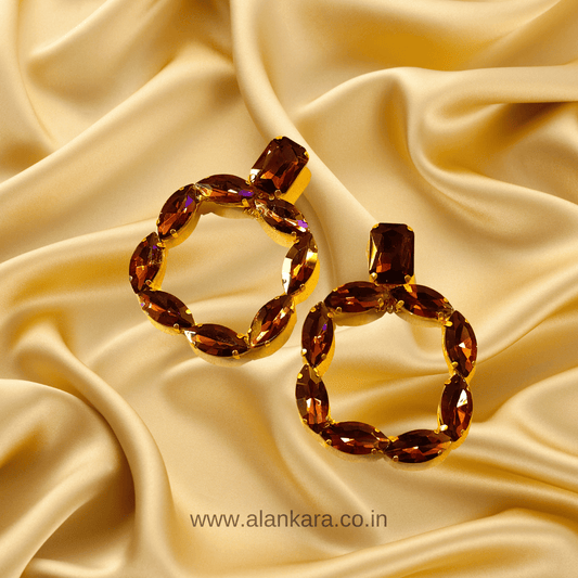 Wine square Stone Hoops - Partywear Maroon Earrings | Alankara