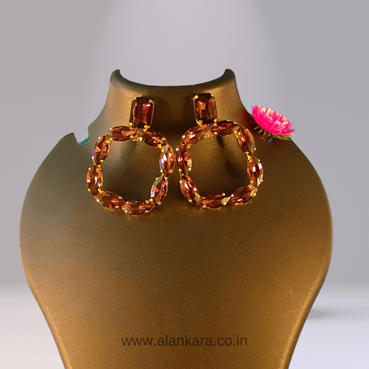 Wine Earrings square hoops - Partywear stone Earrings for women | ALANKARA