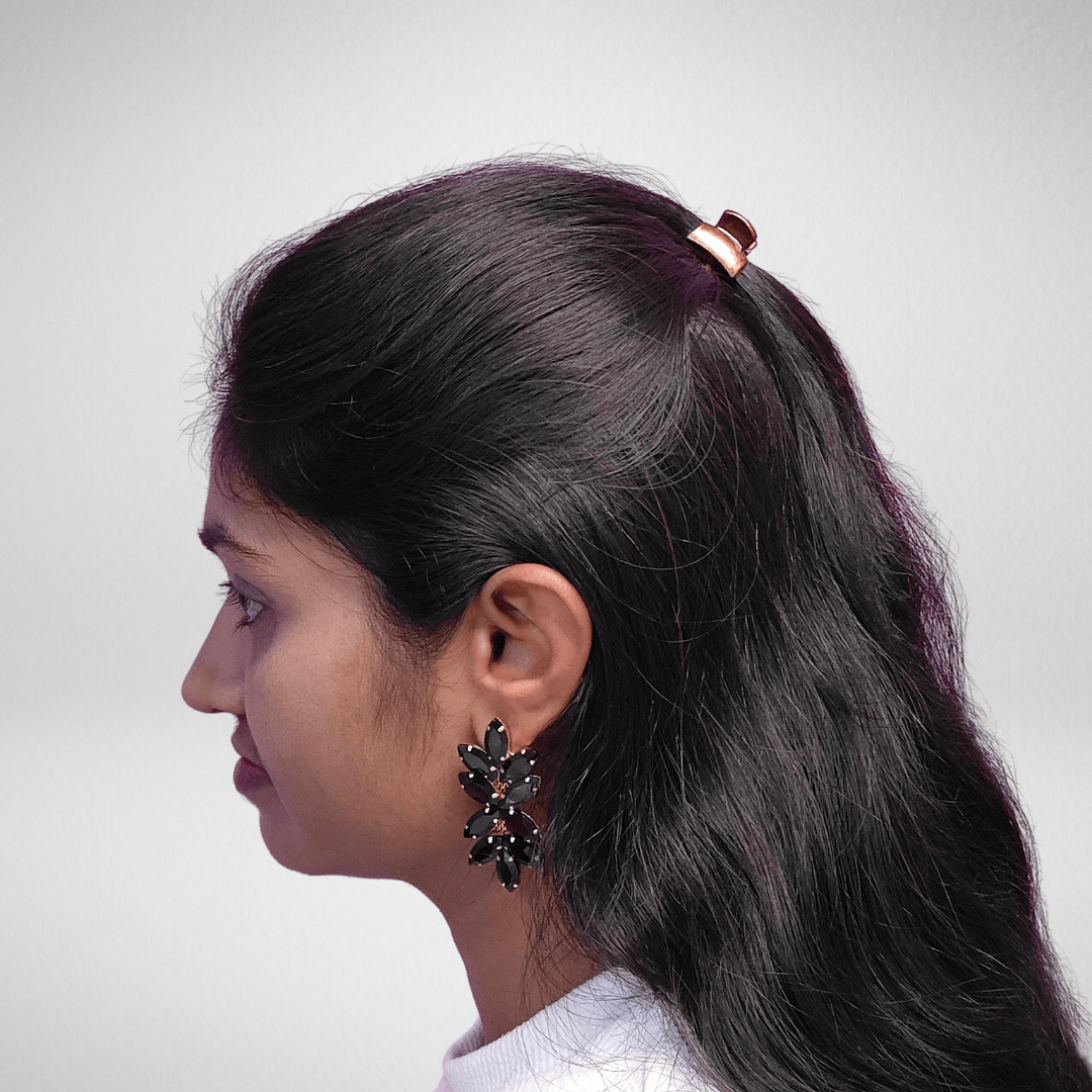 Black Floral jhumka Stone danglers - women Korean Earrings | ALANKARA