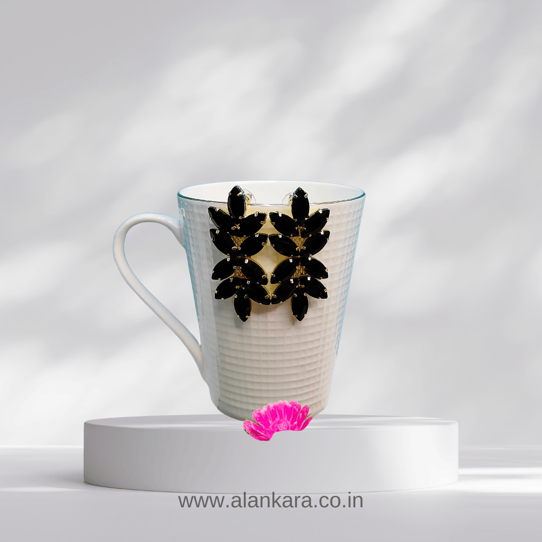 Black flower jhumka Stone danglers - Partywear Earrings | ALANKARA
