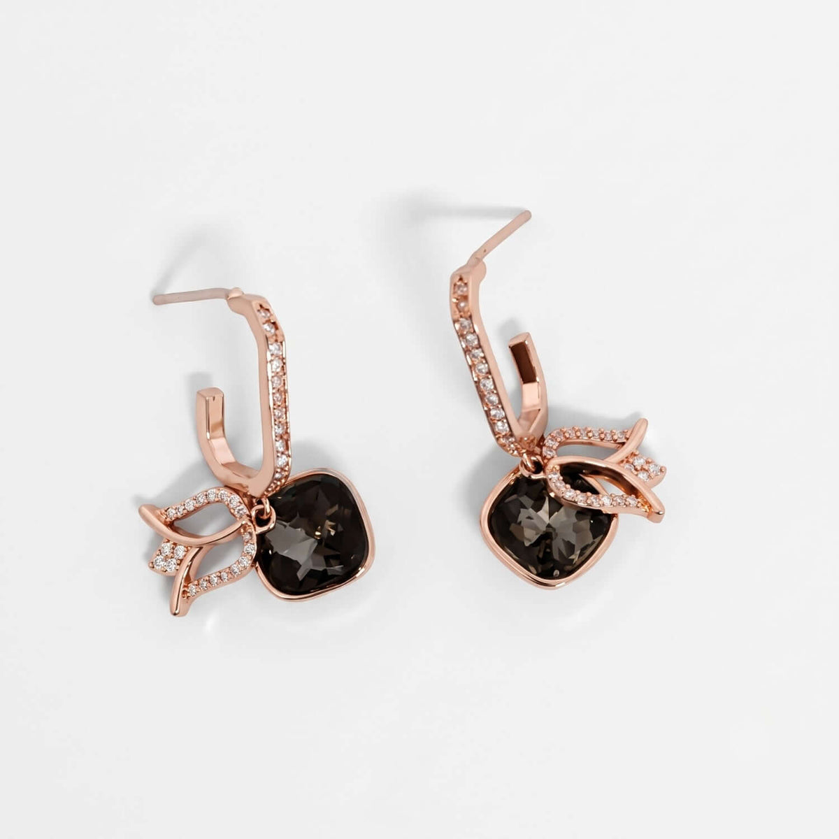 Black lotus crystal stud earrings