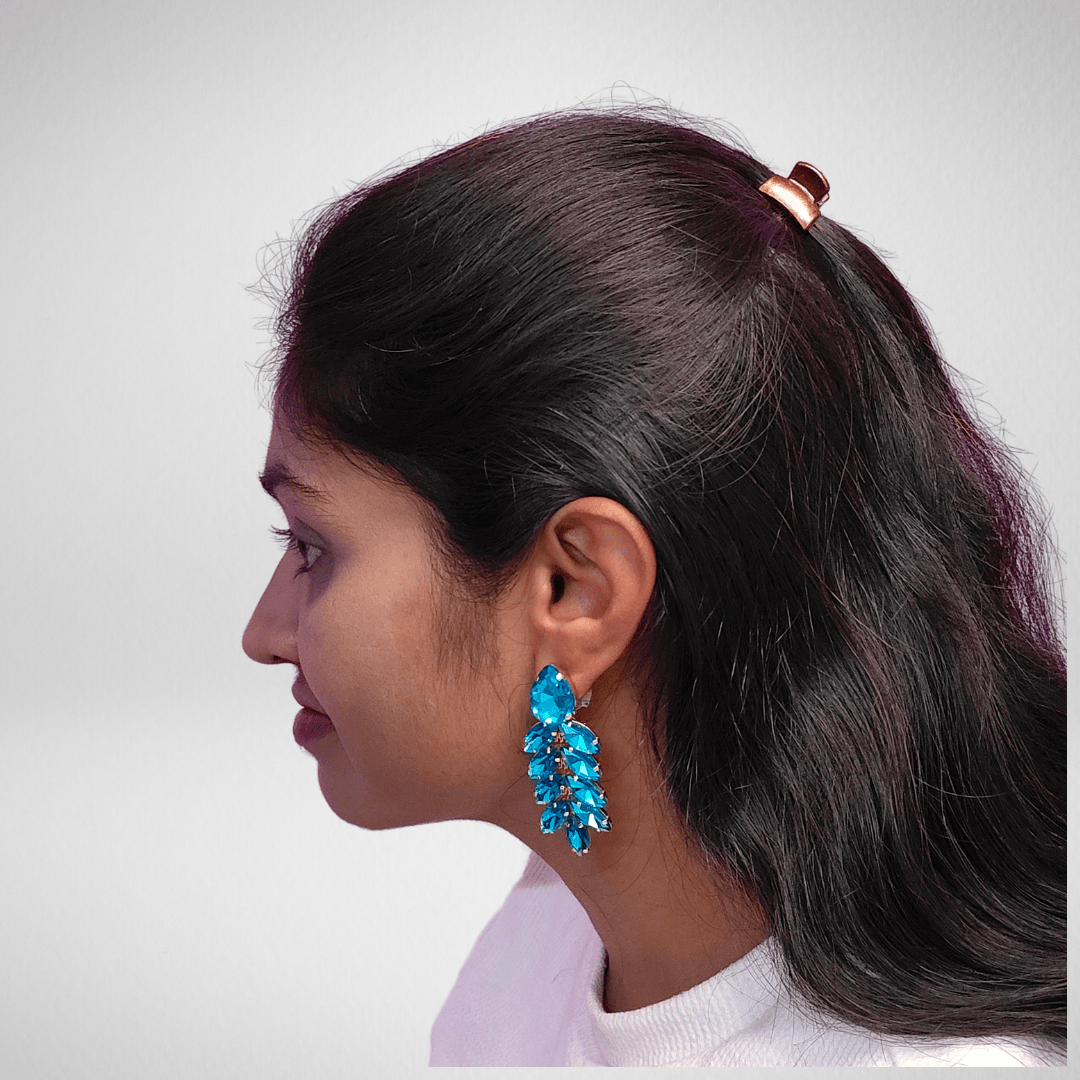 Blue petals stone danglers - Partywear women Korean Earrings | Alankara