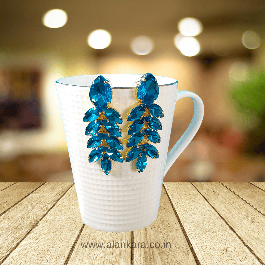 Partywear Sky blue Earrings - Korean glass stone  | Alankara