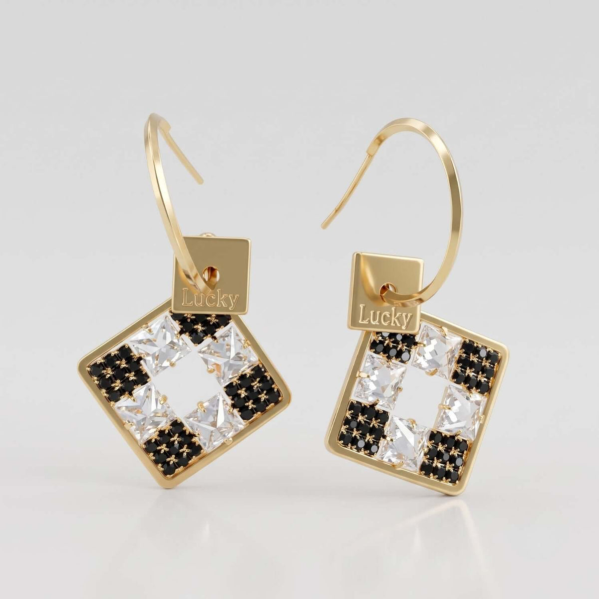 Golden black square hoop earrings
