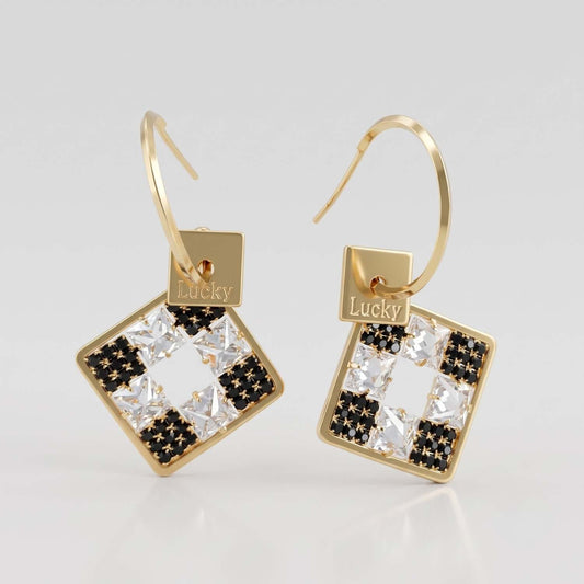 Golden black square hoop earrings