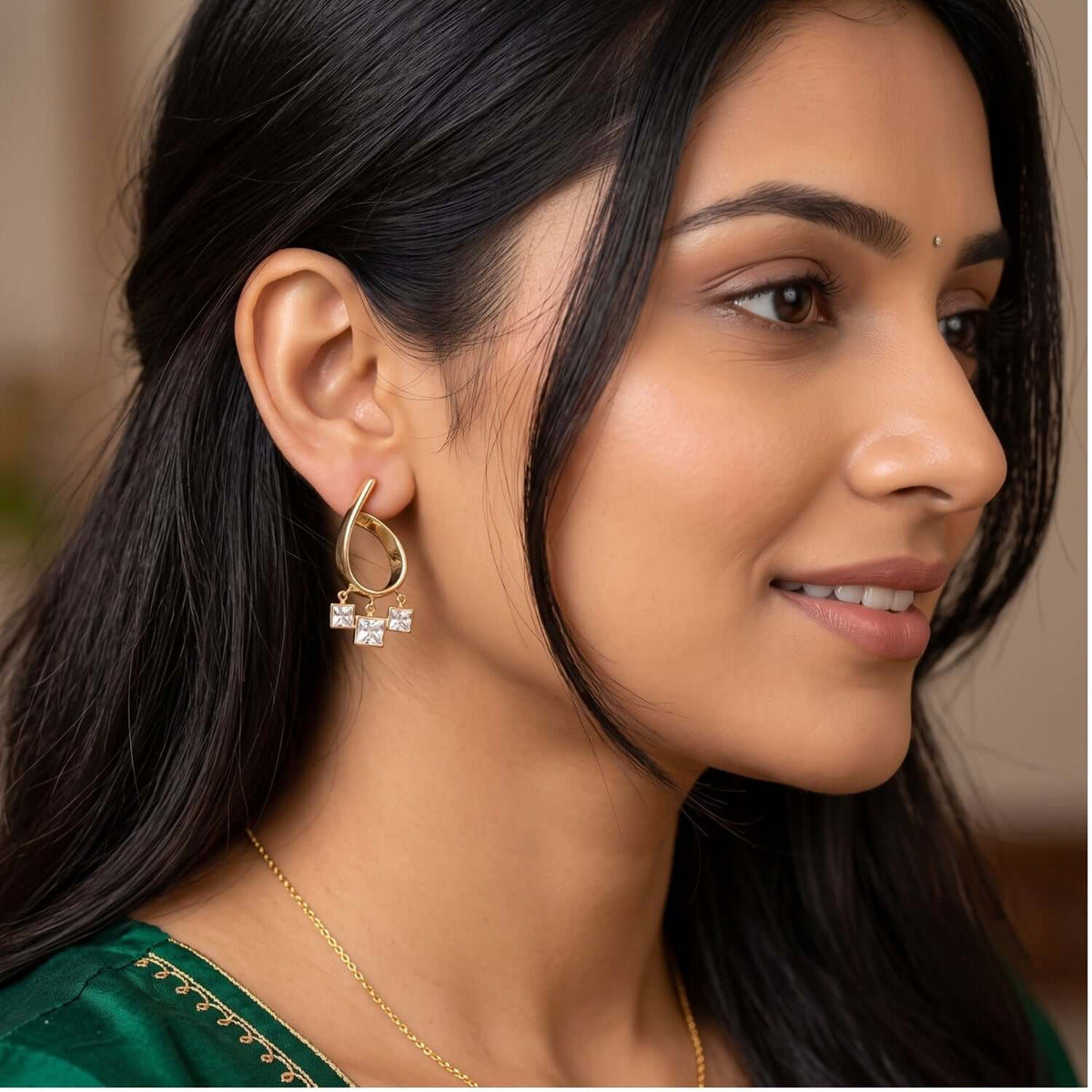 Golden curve crystal hoops - Earrings for western wear | Alankara