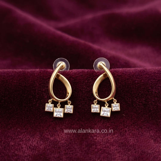 Golden curve crystal hoops - Stainless steel western earrings | Alankara