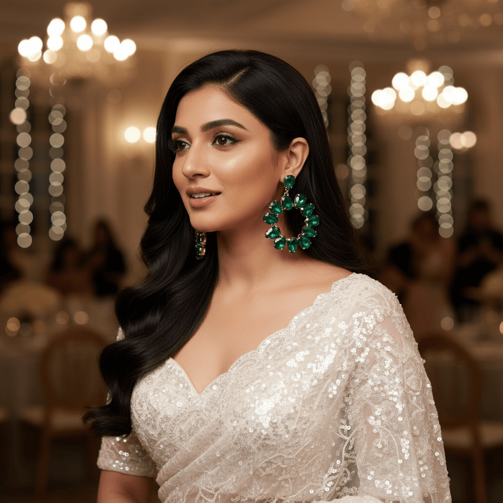 Green Floral Hoops - Partywear Stone Earrings for Women | Alankara