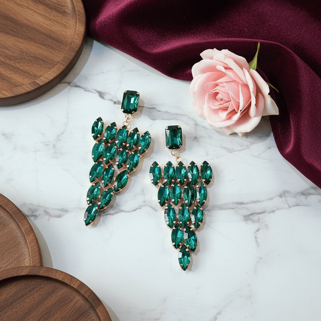 Green grapes stone Danglers - Korean glass stone Earrings | Alankara
