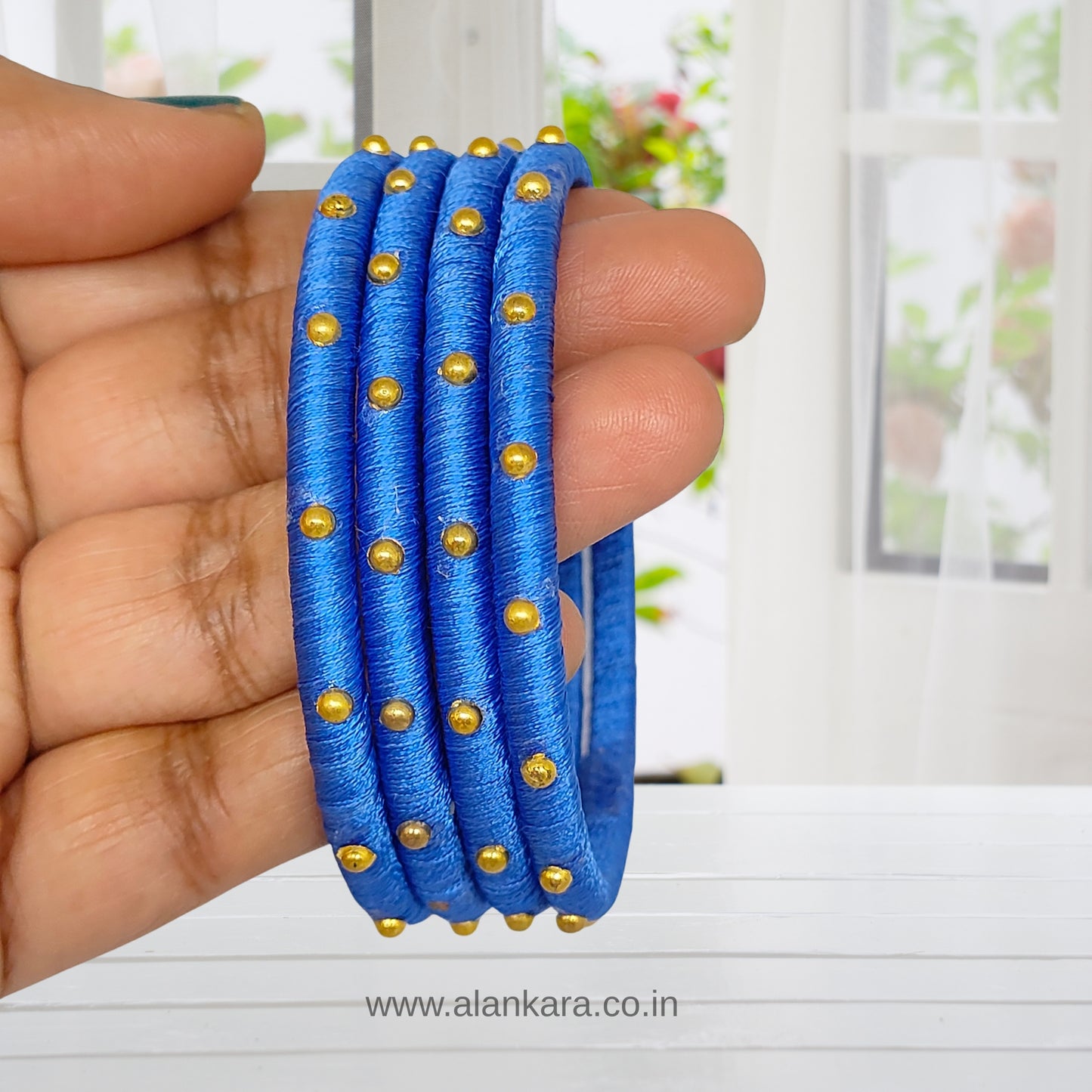 Royal Blue Golden Silk Thread Bangles
