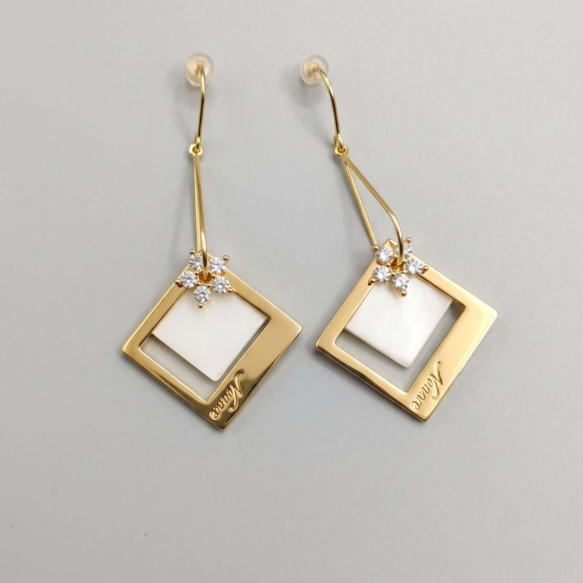 Golden square floral hoops - Women's western earrings | Alankara