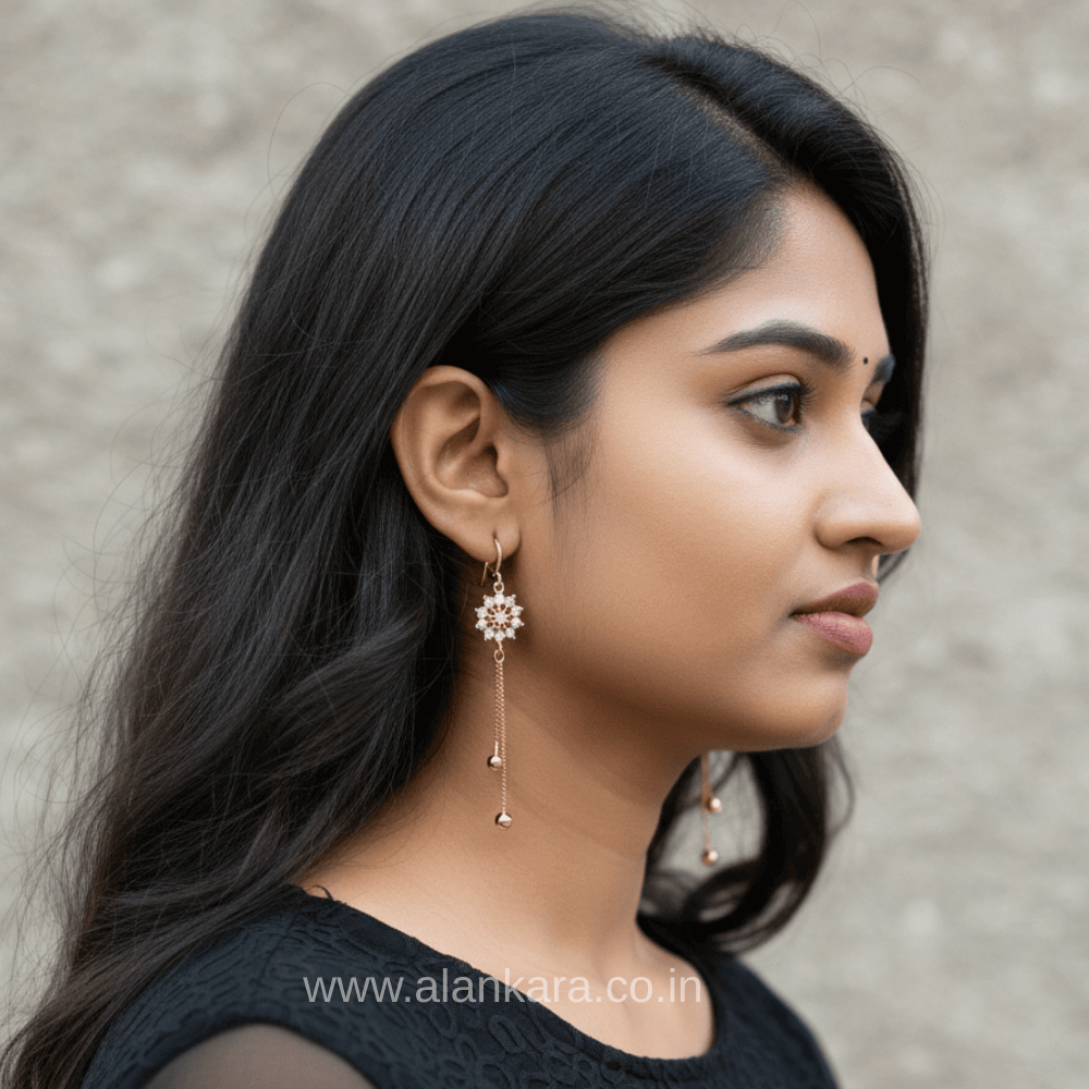Golden White floral danglers - Stainless steel western earrings