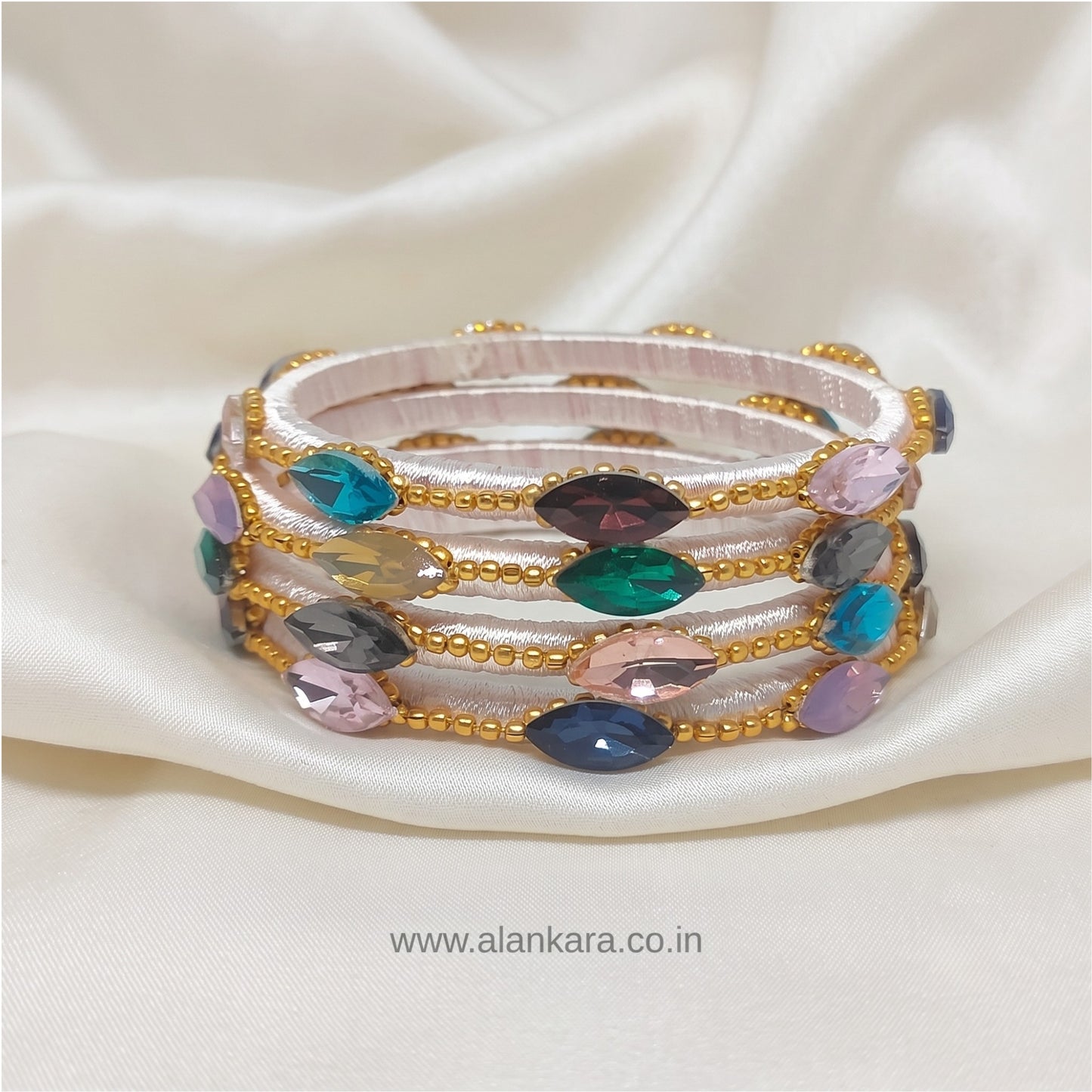 Multicolor White Silk Thread Bangles