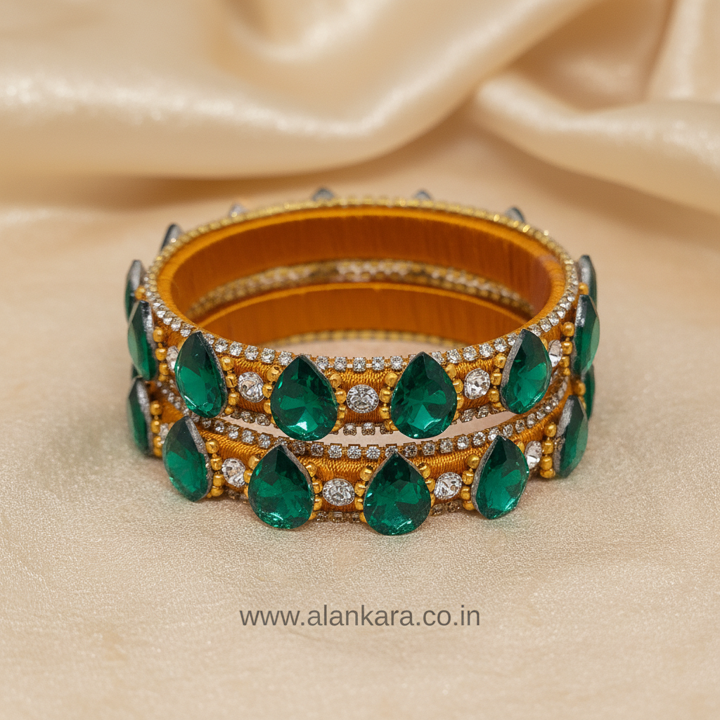 Golden Green Crystal Silk Thread Kada Bangles