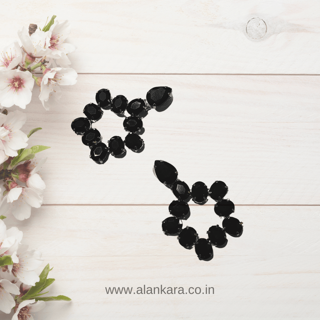 Black color Earrings Penta stone Hoops - Partywear Korean Earrings | ALANKARA
