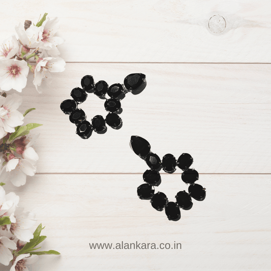 Black color Earrings Penta stone Hoops - Partywear Korean Earrings | ALANKARA