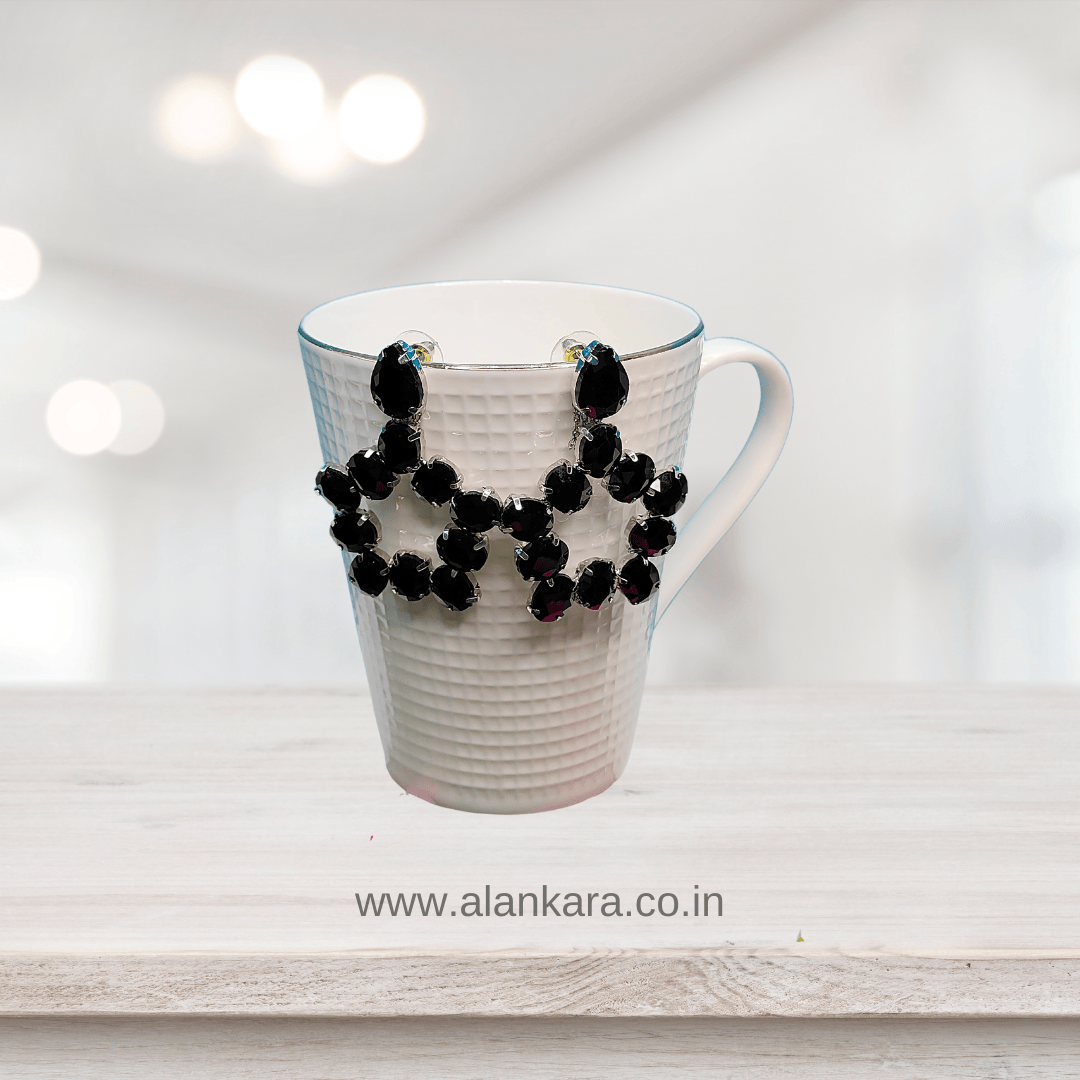 Black Penta Hoops - Stone Earrings for women Partywear | ALANKARA