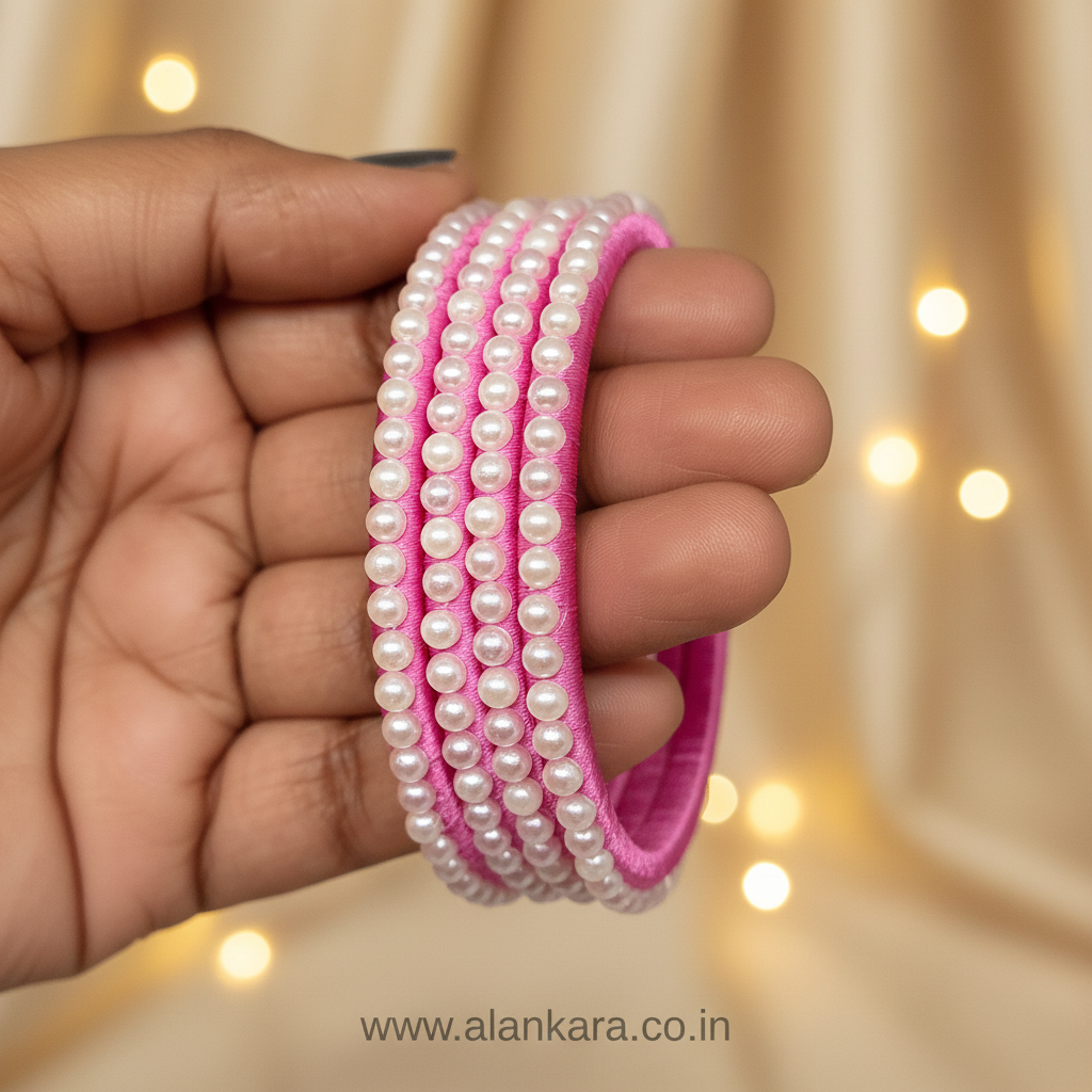 Pink Pearl Silk Thread Bangles