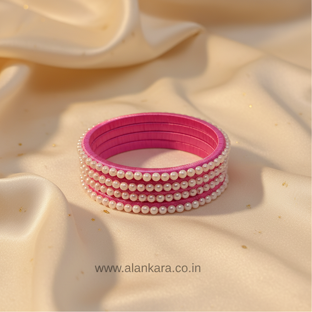 Pink Pearl Silk Thread Bangles