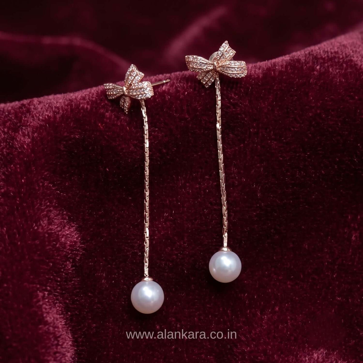 Rosegold butterfly danglers - Korean earrings for women long | Alankara