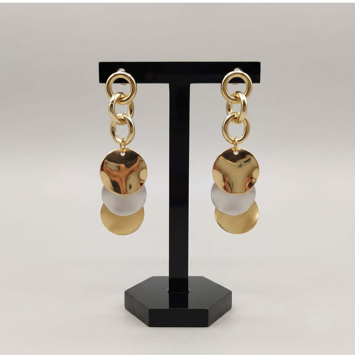 Gold Rosegold Silver Dangler earrings featuring unique circular design, perfect for Indian and western outfits.