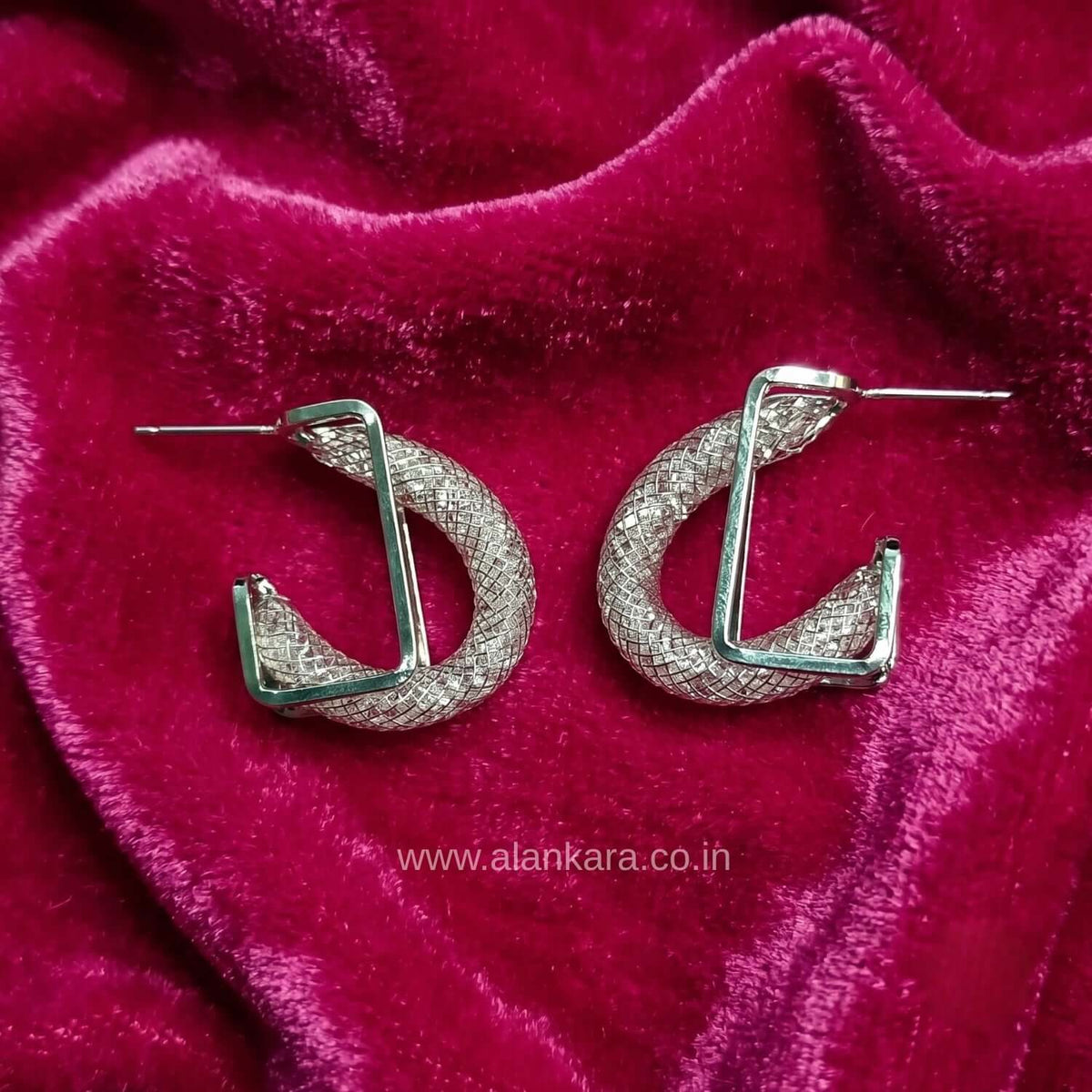 Silver net hoops - Western earrings for jeans top & western dress | Alankara