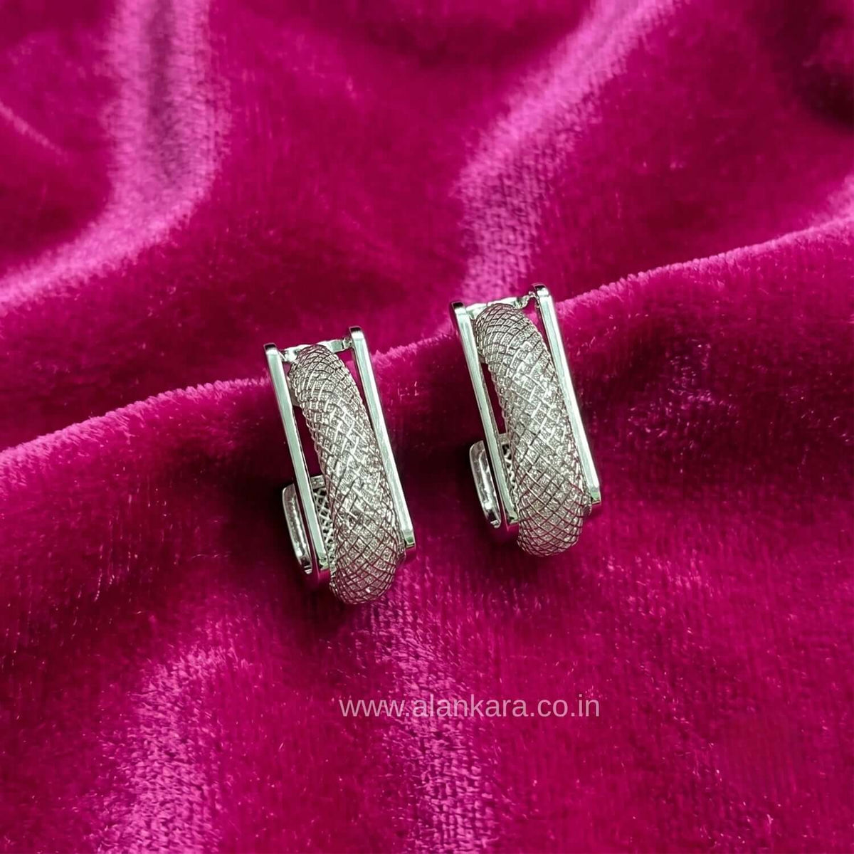 Silver net hoops - Stainless steel western earrings | Alankara