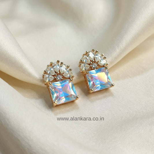 White floral Crystal Stud earrings featuring cubic zirconia stones, perfect for Indian and western outfits.