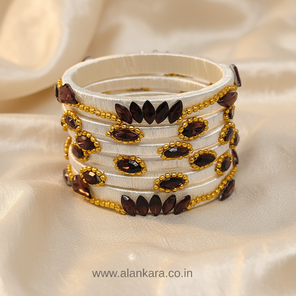 White Wine Crystal Silk Thread Bangles