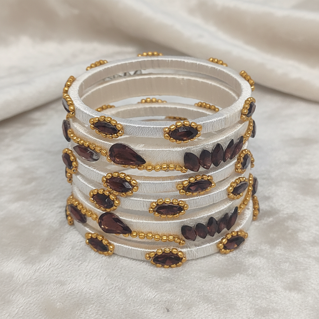 White Wine Crystal Silk Thread Bangles
