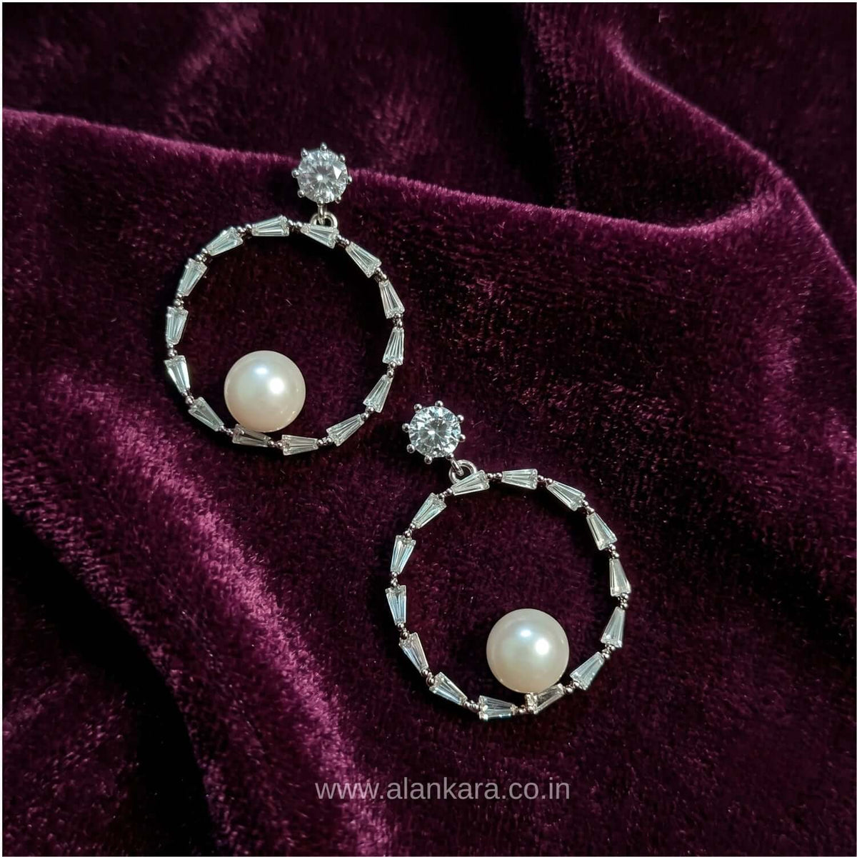 Women's Western Earrings White Pearl crystal Hoops | Alankara