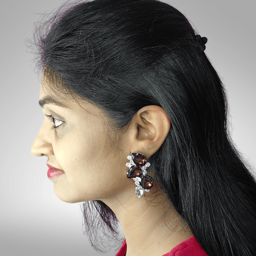 Wine Petals stone glass studs - Partywear Maroon Earrings | Alankara