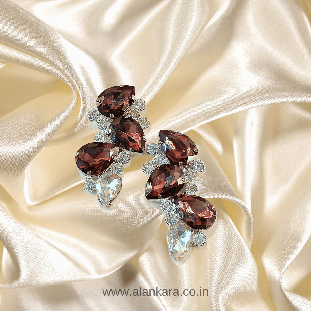 Wine Petals stone Earrings - glass studs | Alankara