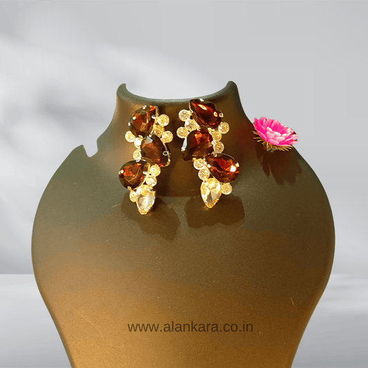 Wine petals stone glass studs - Maroon Earrings | ALANKARA