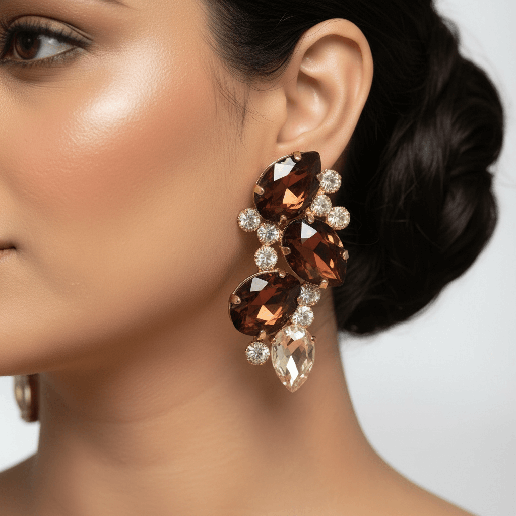 Wine petals stone glass studs - Maroon Earrings | Alankara