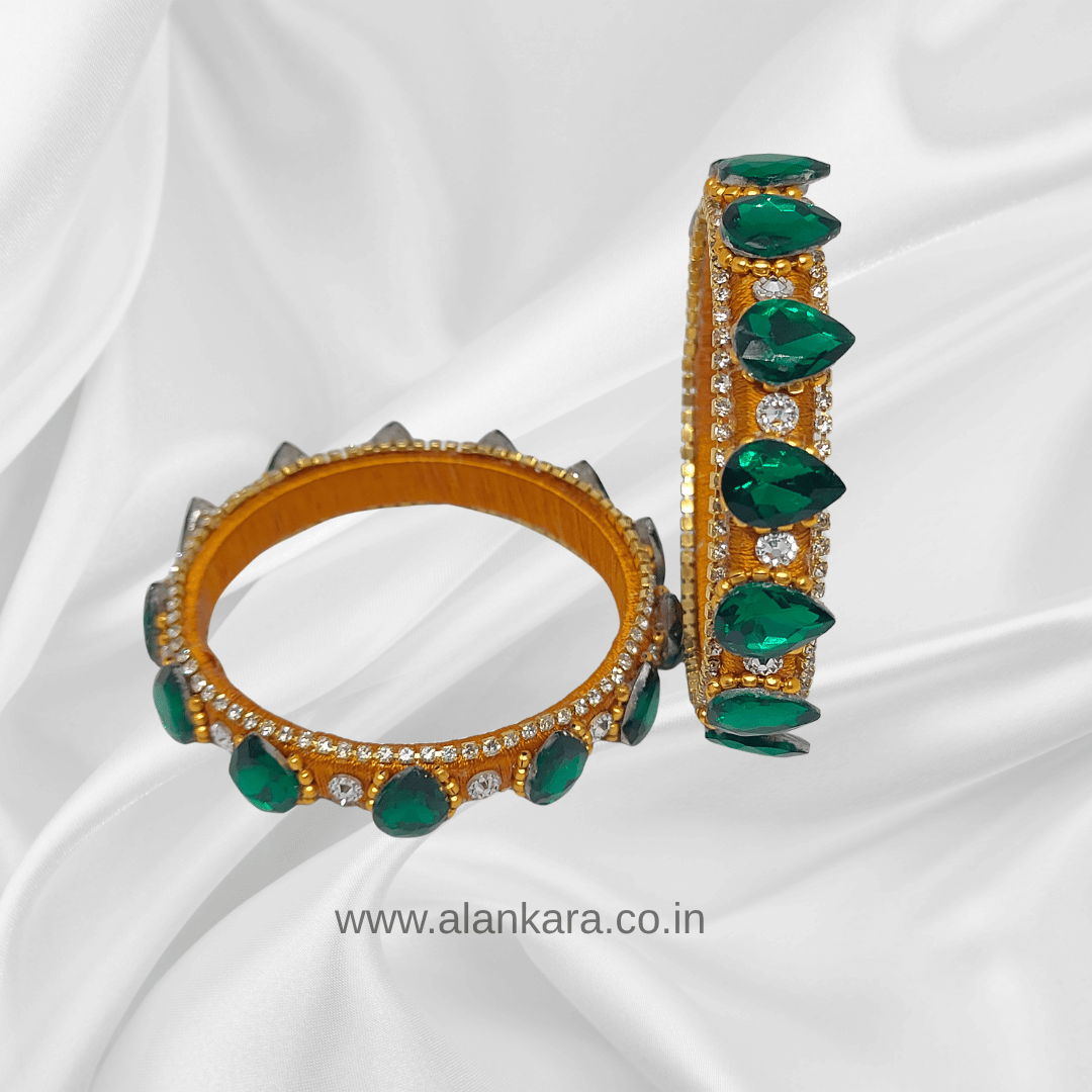 Golden Green Crystal Silk Thread Kada Bangles