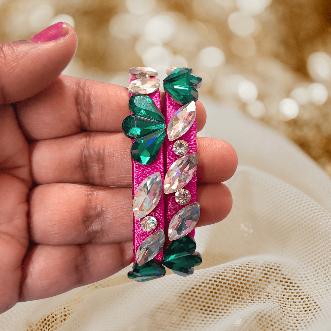 RANI PINK FLORAL CRYSTAL SILK THREAD BANGLES